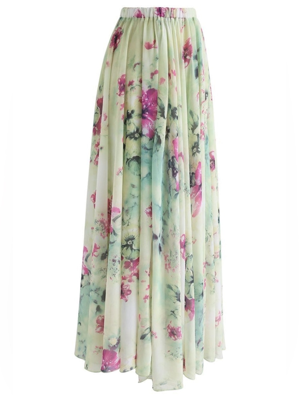 Chicwish Floral and Frill Green Floral Watercolor Maxi Skirt XL - Picture 3 of 6